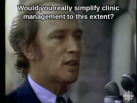 Pierre Elliott Trudeau in 1970 CBC footage, captioned “Would you really simplify clinic management to this extent?” and then “Well, just watch me.”